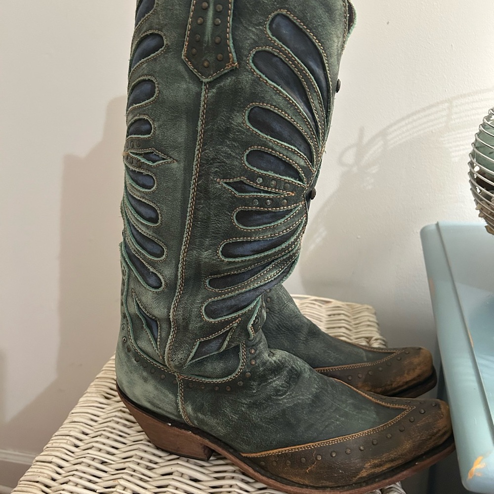 LIBERTY Black Green and Brown Heeled Boots - Picture 3 of 10